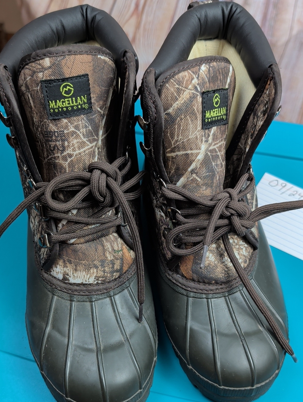 Magellan Outdoors Boots Camo Rubber Lace Up Brown Green Boys Child Youth Sz 5